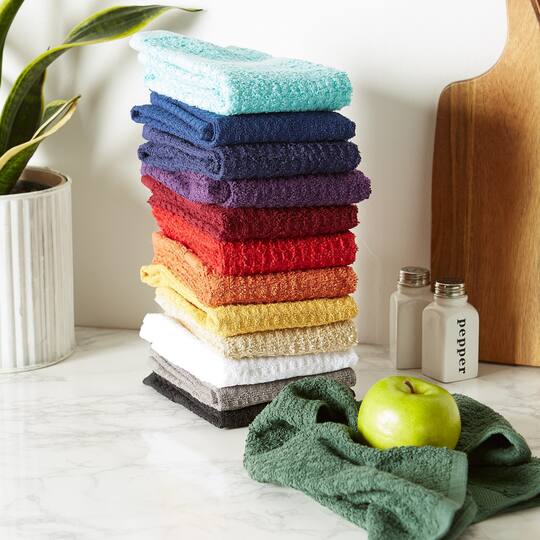 DII® Solid Dark Green Waffle Terry Dishtowel, 4ct.